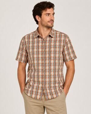 G.H. Bass Earth Men's M Rust Tan Plaid Short Sleeve Button Down Shirt
